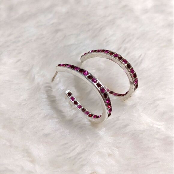 Vintage Silvertone/Pink Acrylic and Pink Rhinestone Pierced Earrings (2) Pair - Picture 12 of 14